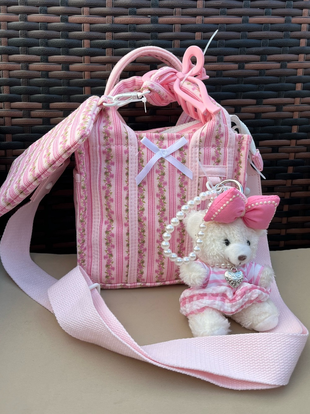 Madden Girl Stripe Mini Tote Pink Floral NWT Set
